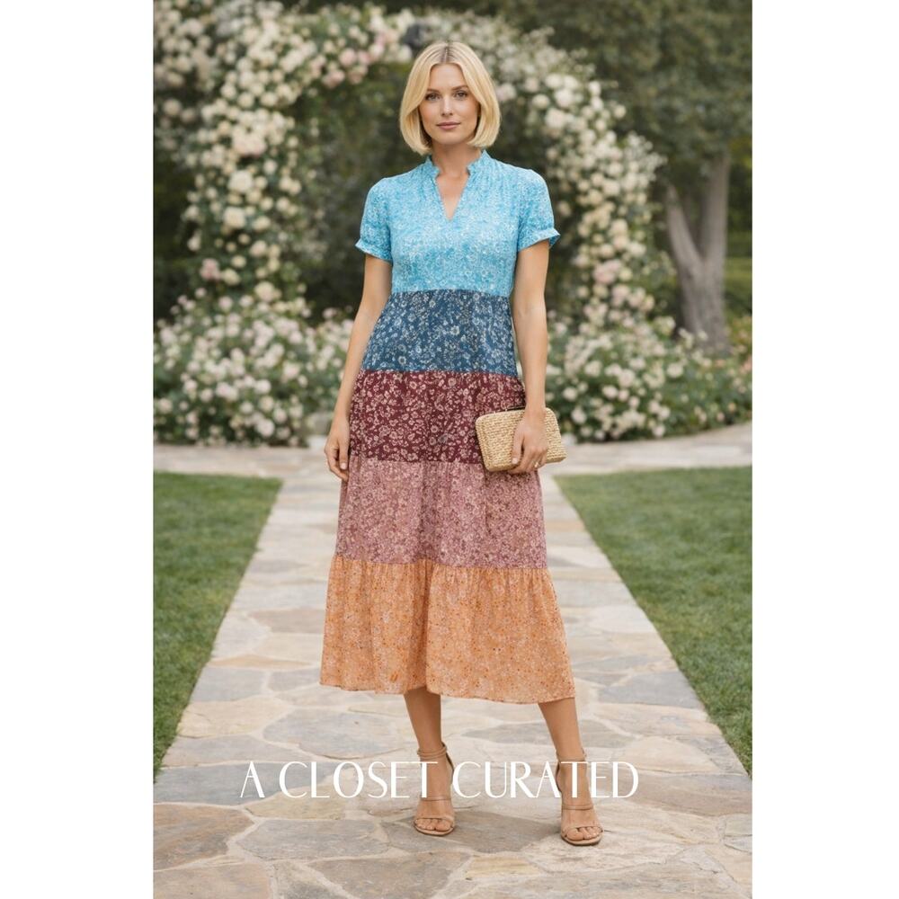 Marie Oliver Farrah Silk Tiered Maxi Dress New XS